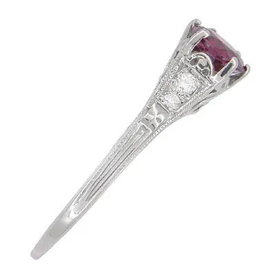 Antique Jewelry Mall Rings 1920s Design Art Deco Raspberry Rhodolite Garnet and Diamond Filigree Engagement Ring in Platinum Antique Jewelry Mall Rings 1920s Design Art Deco Raspberry Rhodolite Garnet and Diamond Filigree Engagement Ring in Platinum