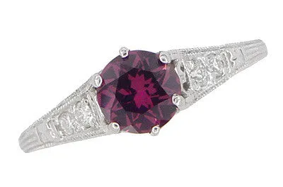 Antique Jewelry Mall Rings 1920s Design Art Deco Raspberry Rhodolite Garnet and Diamond Filigree Engagement Ring in Platinum Antique Jewelry Mall Rings 1920s Design Art Deco Raspberry Rhodolite Garnet and Diamond Filigree Engagement Ring in Platinum