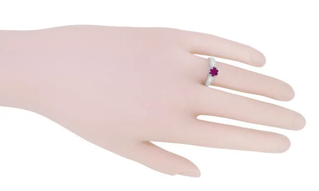 Antique Jewelry Mall Rings 1920s Design Art Deco Raspberry Rhodolite Garnet and Diamond Filigree Engagement Ring in Platinum Antique Jewelry Mall Rings 1920s Design Art Deco Raspberry Rhodolite Garnet and Diamond Filigree Engagement Ring in Platinum