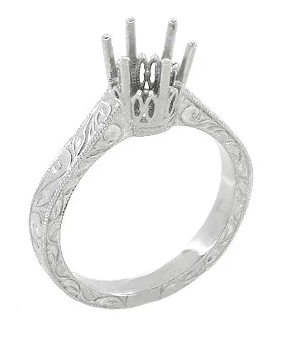 Antique Jewelry Mall Rings Art Deco 1 Carat Crown Filigree Scrolls Engagement Ring Setting in Platinum Antique Jewelry Mall Rings Art Deco 1 Carat Crown Filigree Scrolls Engagement Ring Setting in Platinum