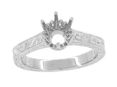 Antique Jewelry Mall Rings Art Deco 1 Carat Crown Filigree Scrolls Engagement Ring Setting in Platinum Antique Jewelry Mall Rings Art Deco 1 Carat Crown Filigree Scrolls Engagement Ring Setting in Platinum