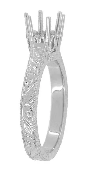 Antique Jewelry Mall Rings Art Deco 1 Carat Crown Filigree Scrolls Engagement Ring Setting in Platinum Antique Jewelry Mall Rings Art Deco 1 Carat Crown Filigree Scrolls Engagement Ring Setting in Platinum