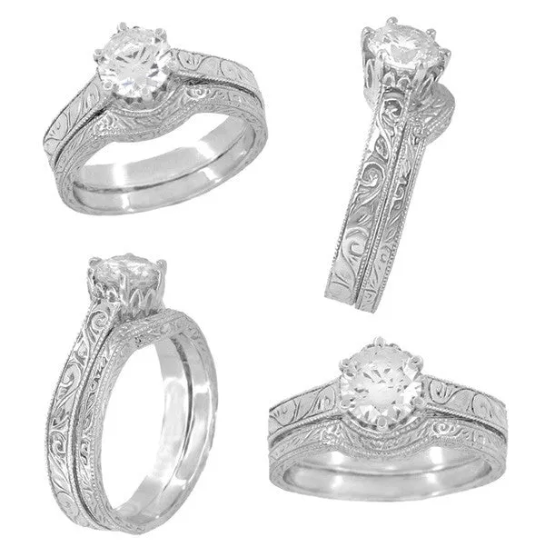 Antique Jewelry Mall Rings Art Deco 1 Carat Crown Filigree Scrolls Engagement Ring Setting in Platinum Antique Jewelry Mall Rings Art Deco 1 Carat Crown Filigree Scrolls Engagement Ring Setting in Platinum