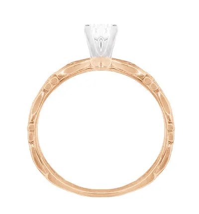 Antique Jewelry Mall Rings Art Deco 14 Karat Rose Gold Sculptural Scrolls White Sapphire Solitaire Engagement Ring Antique Jewelry Mall Rings Art Deco 14 Karat Rose Gold Sculptural Scrolls White Sapphire Solitaire Engagement Ring