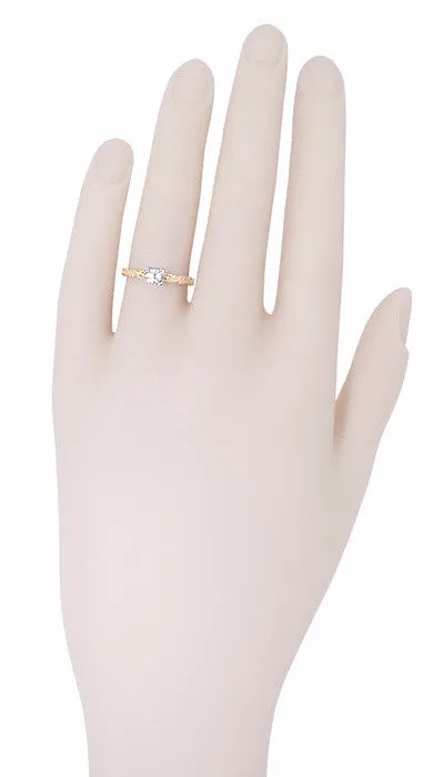 Antique Jewelry Mall Rings Art Deco 14 Karat Rose Gold Sculptural Scrolls White Sapphire Solitaire Engagement Ring Antique Jewelry Mall Rings Art Deco 14 Karat Rose Gold Sculptural Scrolls White Sapphire Solitaire Engagement Ring