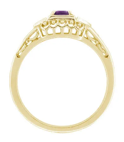 Antique Jewelry Mall Rings Art Deco Amethyst and Diamond Filigree Promise Ring in 14K Yellow Gold Antique Jewelry Mall Rings Art Deco Amethyst and Diamond Filigree Promise Ring in 14K Yellow Gold