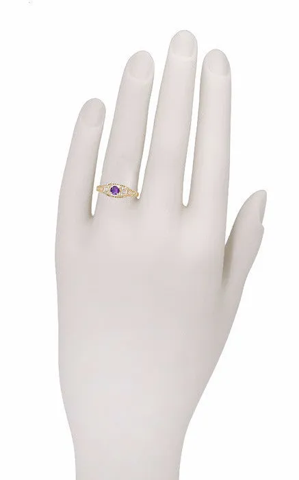 Antique Jewelry Mall Rings Art Deco Amethyst and Diamond Filigree Promise Ring in 14K Yellow Gold Antique Jewelry Mall Rings Art Deco Amethyst and Diamond Filigree Promise Ring in 14K Yellow Gold