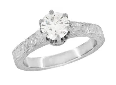 Antique Jewelry Mall Rings Art Deco Crown Filigree Scrolls 34 Carat Solitaire Diamond Engraved Filigree Engagement Ring in 18 Karat White Gold Antique Jewelry Mall Rings Art Deco Crown Filigree Scrolls 34 Carat Solitaire Diamond Engraved Filigree Engagement Ring in 18 Karat White Gold