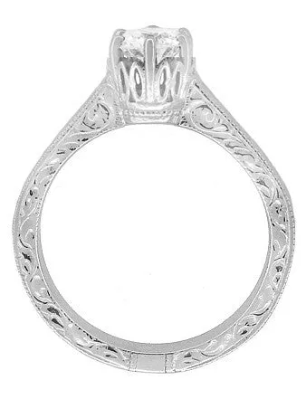 Antique Jewelry Mall Rings Art Deco Crown Filigree Scrolls 34 Carat Solitaire Diamond Engraved Filigree Engagement Ring in 18 Karat White Gold Antique Jewelry Mall Rings Art Deco Crown Filigree Scrolls 34 Carat Solitaire Diamond Engraved Filigree Engagement Ring in 18 Karat White Gold