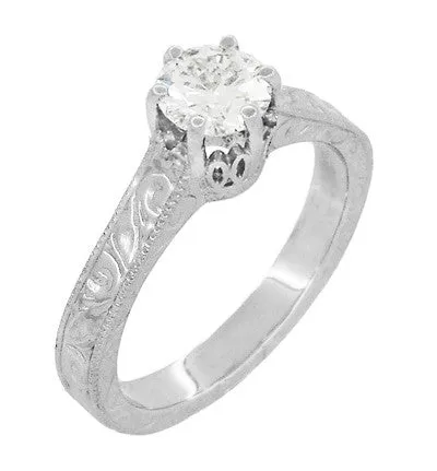 Antique Jewelry Mall Rings Art Deco Crown Filigree Scrolls 34 Carat Solitaire Diamond Engraved Filigree Engagement Ring in 18 Karat White Gold Antique Jewelry Mall Rings Art Deco Crown Filigree Scrolls 34 Carat Solitaire Diamond Engraved Filigree Engagement Ring in 18 Karat White Gold