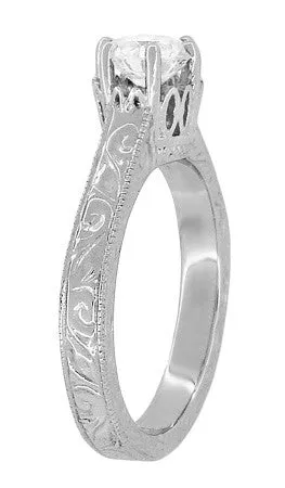 Antique Jewelry Mall Rings Art Deco Crown Filigree Scrolls 34 Carat Solitaire Diamond Engraved Filigree Engagement Ring in 18 Karat White Gold Antique Jewelry Mall Rings Art Deco Crown Filigree Scrolls 34 Carat Solitaire Diamond Engraved Filigree Engagement Ring in 18 Karat White Gold
