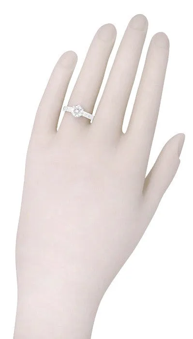 Antique Jewelry Mall Rings Art Deco Crown Filigree Scrolls 34 Carat Solitaire Diamond Engraved Filigree Engagement Ring in 18 Karat White Gold Antique Jewelry Mall Rings Art Deco Crown Filigree Scrolls 34 Carat Solitaire Diamond Engraved Filigree Engagement Ring in 18 Karat White Gold