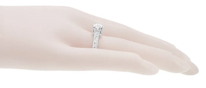 Antique Jewelry Mall Rings Art Deco Crown Filigree Scrolls 34 Carat Solitaire Diamond Engraved Filigree Engagement Ring in 18 Karat White Gold Antique Jewelry Mall Rings Art Deco Crown Filigree Scrolls 34 Carat Solitaire Diamond Engraved Filigree Engagement Ring in 18 Karat White Gold
