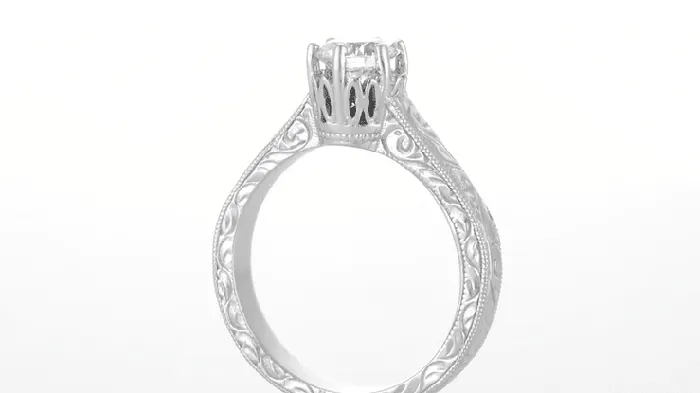 Antique Jewelry Mall Rings Art Deco Crown Filigree Scrolls 34 Carat Solitaire Diamond Engraved Filigree Engagement Ring in 18 Karat White Gold Antique Jewelry Mall Rings Art Deco Crown Filigree Scrolls 34 Carat Solitaire Diamond Engraved Filigree Engagement Ring in 18 Karat White Gold