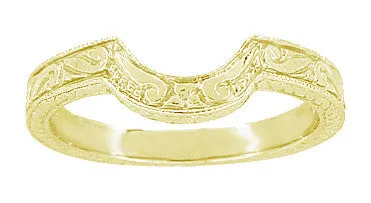 Antique Jewelry Mall Rings Art Deco Engraved Scrolls and Wheat Curved Wedding Band in 18 Karat Yellow Gold Antique Jewelry Mall Rings Art Deco Engraved Scrolls and Wheat Curved Wedding Band in 18 Karat Yellow Gold
