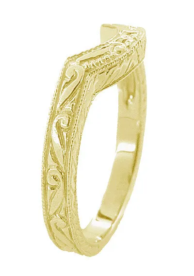 Antique Jewelry Mall Rings Art Deco Engraved Scrolls and Wheat Curved Wedding Band in 18 Karat Yellow Gold Antique Jewelry Mall Rings Art Deco Engraved Scrolls and Wheat Curved Wedding Band in 18 Karat Yellow Gold