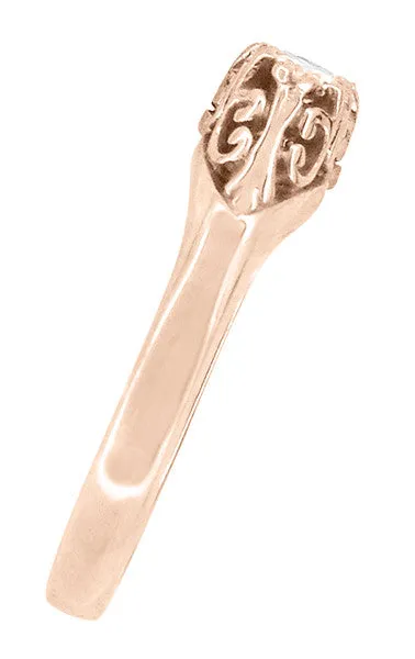 Antique Jewelry Mall Rings Art Deco Filigree 3 Stone Diamond Ring in 14 Karat Rose Pink Gold Antique Jewelry Mall Rings Art Deco Filigree 3 Stone Diamond Ring in 14 Karat Rose Pink Gold