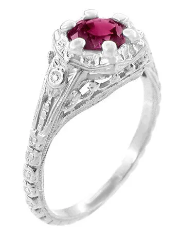 Antique Jewelry Mall Rings Art Deco Filigree Flowers Rhodolite Garnet Engagement Ring in 14 Karat White Gold Antique Jewelry Mall Rings Art Deco Filigree Flowers Rhodolite Garnet Engagement Ring in 14 Karat White Gold