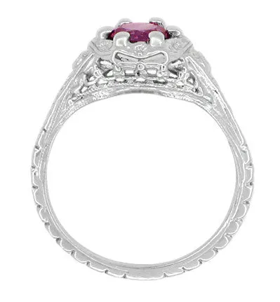 Antique Jewelry Mall Rings Art Deco Filigree Flowers Rhodolite Garnet Engagement Ring in 14 Karat White Gold Antique Jewelry Mall Rings Art Deco Filigree Flowers Rhodolite Garnet Engagement Ring in 14 Karat White Gold