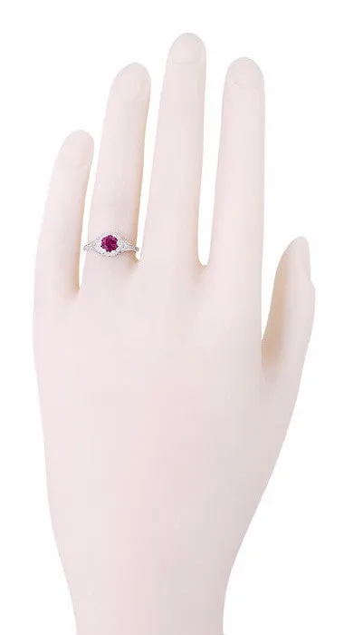 Antique Jewelry Mall Rings Art Deco Filigree Flowers Rhodolite Garnet Engagement Ring in 14 Karat White Gold Antique Jewelry Mall Rings Art Deco Filigree Flowers Rhodolite Garnet Engagement Ring in 14 Karat White Gold