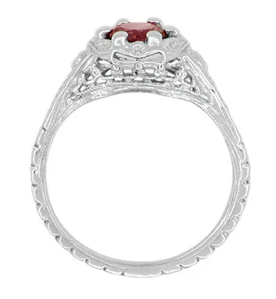 Antique Jewelry Mall Rings Art Deco Filigree Flowers Ruby Engagement Ring in 14 Karat White Gold Antique Jewelry Mall Rings Art Deco Filigree Flowers Ruby Engagement Ring in 14 Karat White Gold