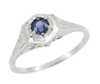 Antique Jewelry Mall Rings Art Deco Filigree Sapphire Promise Ring in 14 Karat White Gold Antique Jewelry Mall Rings Art Deco Filigree Sapphire Promise Ring in 14 Karat White Gold