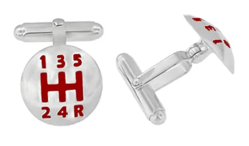 Antique Jewelry Mall Rings Car Drivers Gear Shift Cufflinks in Sterling Silver with Red Enamel Cuff Links Antique Jewelry Mall Rings Car Drivers Gear Shift Cufflinks in Sterling Silver with Red Enamel Cuff Links