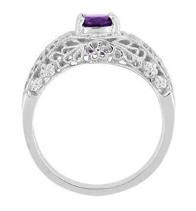 Antique Jewelry Mall Rings Edwardian Filigree Flowers Amethyst Dome Promise Ring in Sterling Silver Antique Jewelry Mall Rings Edwardian Filigree Flowers Amethyst Dome Promise Ring in Sterling Silver