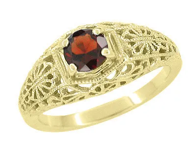 Antique Jewelry Mall Rings Edwardian Filigree Flowers Domed Almandite Garnet Engagement Ring in 14 Karat Yellow Gold Antique Jewelry Mall Rings Edwardian Filigree Flowers Domed Almandite Garnet Engagement Ring in 14 Karat Yellow Gold