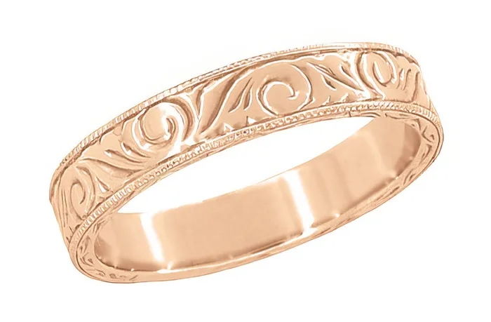 Antique Jewelry Mall Rings Mens Art Deco Scrolls Engraved Wedding Band in 14 Karat Rose Gold Antique Jewelry Mall Rings Mens Art Deco Scrolls Engraved Wedding Band in 14 Karat Rose Gold