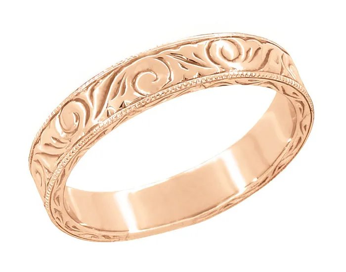 Antique Jewelry Mall Rings Mens Art Deco Scrolls Engraved Wedding Band in 14 Karat Rose Gold Antique Jewelry Mall Rings Mens Art Deco Scrolls Engraved Wedding Band in 14 Karat Rose Gold