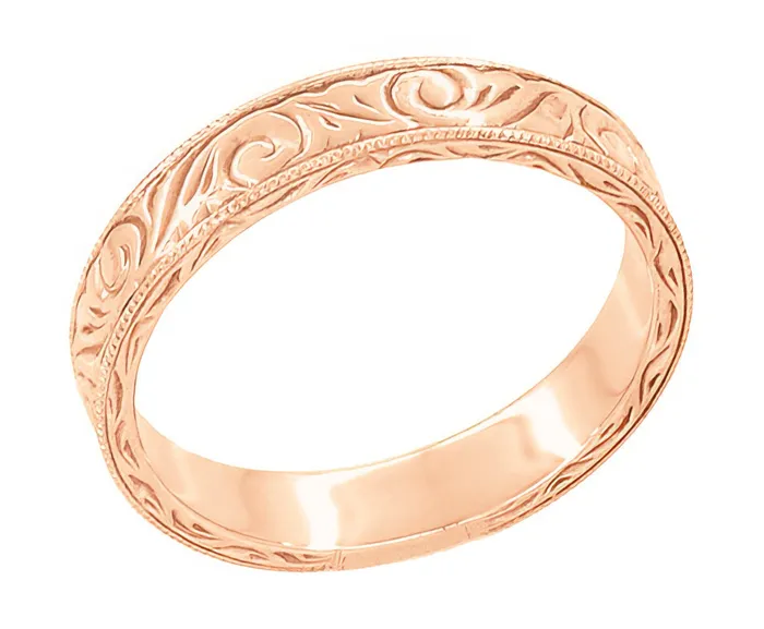 Antique Jewelry Mall Rings Mens Art Deco Scrolls Engraved Wedding Band in 14 Karat Rose Gold Antique Jewelry Mall Rings Mens Art Deco Scrolls Engraved Wedding Band in 14 Karat Rose Gold