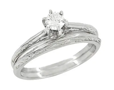 Antique Jewelry Mall Rings Platinum Art Deco Engraved Scrolls White Sapphire Engagement Ring and Wedding Ring Set Antique Jewelry Mall Rings Platinum Art Deco Engraved Scrolls White Sapphire Engagement Ring and Wedding Ring Set