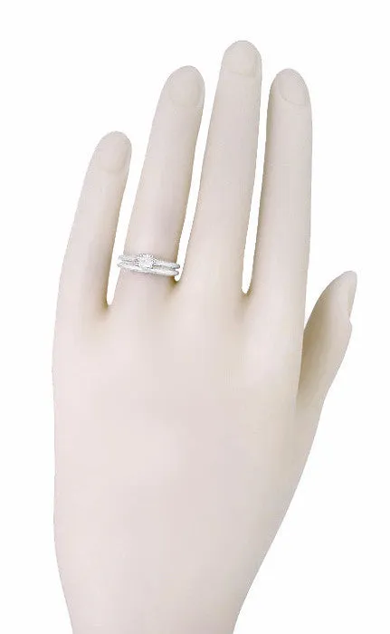 Antique Jewelry Mall Rings Platinum Art Deco Engraved Scrolls White Sapphire Engagement Ring and Wedding Ring Set Antique Jewelry Mall Rings Platinum Art Deco Engraved Scrolls White Sapphire Engagement Ring and Wedding Ring Set