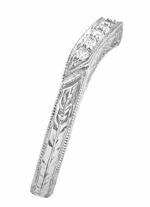 Antique Jewelry Mall Rings White Gold Art Deco Engraved Wheat Curved Diamond Wedding Band 14K or 18K Antique Jewelry Mall Rings White Gold Art Deco Engraved Wheat Curved Diamond Wedding Band 14K or 18K
