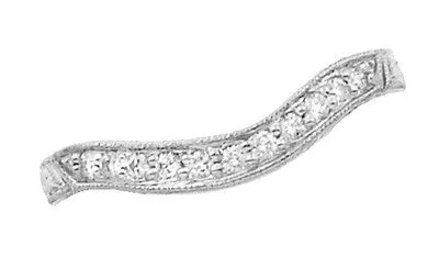 Antique Jewelry Mall Rings White Gold Art Deco Engraved Wheat Curved Diamond Wedding Band 14K or 18K Antique Jewelry Mall Rings White Gold Art Deco Engraved Wheat Curved Diamond Wedding Band 14K or 18K