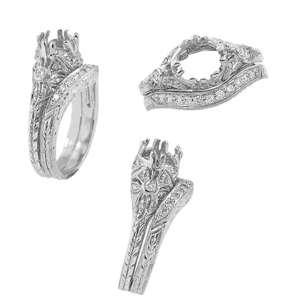 Antique Jewelry Mall Rings White Gold Art Deco Engraved Wheat Curved Diamond Wedding Band 14K or 18K Antique Jewelry Mall Rings White Gold Art Deco Engraved Wheat Curved Diamond Wedding Band 14K or 18K