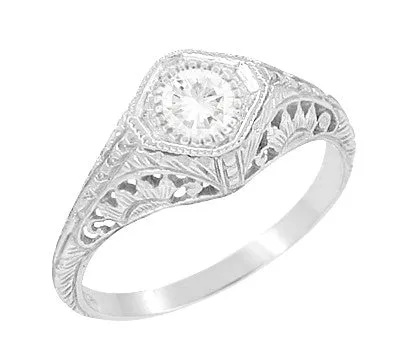 Art Deco 027 Carat Diamond Sunflowers Filigree Engagement Ring in 14 Karat White Gold Antique Jewelry Mall Rings Art Deco 027 Carat Diamond Sunflowers Filigree Engagement Ring in 14 Karat White Gold Antique Jewelry Mall Rings