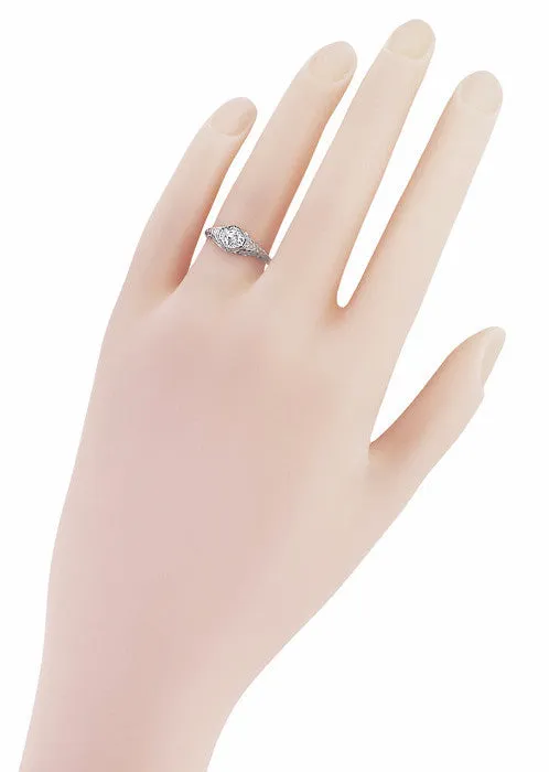 Art Deco 027 Carat Diamond Sunflowers Filigree Engagement Ring in 14 Karat White Gold Antique Jewelry Mall Rings Art Deco 027 Carat Diamond Sunflowers Filigree Engagement Ring in 14 Karat White Gold Antique Jewelry Mall Rings