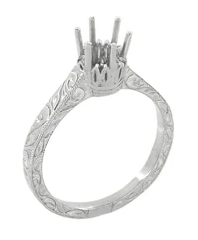 Art Deco 13 Carat Crown Filigree Scrolls Engagement Ring Setting in Palladium Antique Jewelry Mall Rings Art Deco 13 Carat Crown Filigree Scrolls Engagement Ring Setting in Palladium Antique Jewelry Mall Rings