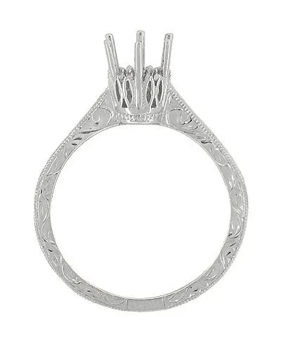 Art Deco 13 Carat Crown Filigree Scrolls Engagement Ring Setting in Palladium Antique Jewelry Mall Rings Art Deco 13 Carat Crown Filigree Scrolls Engagement Ring Setting in Palladium Antique Jewelry Mall Rings