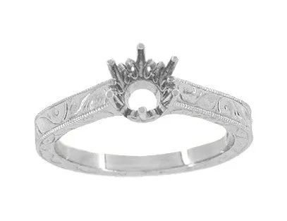 Art Deco 13 Carat Crown Filigree Scrolls Engagement Ring Setting in Palladium Antique Jewelry Mall Rings Art Deco 13 Carat Crown Filigree Scrolls Engagement Ring Setting in Palladium Antique Jewelry Mall Rings