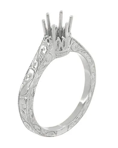 Art Deco 13 Carat Crown Filigree Scrolls Engagement Ring Setting in Palladium Antique Jewelry Mall Rings Art Deco 13 Carat Crown Filigree Scrolls Engagement Ring Setting in Palladium Antique Jewelry Mall Rings