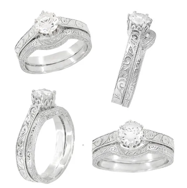 Art Deco 13 Carat Crown Filigree Scrolls Engagement Ring Setting in Palladium Antique Jewelry Mall Rings Art Deco 13 Carat Crown Filigree Scrolls Engagement Ring Setting in Palladium Antique Jewelry Mall Rings