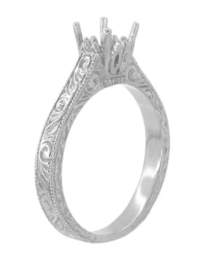 Art Deco 13 Carat Crown Scrolls Filigree Engagement Ring Setting in White Gold 14K or 18K Antique Jewelry Mall Rings Art Deco 13 Carat Crown Scrolls Filigree Engagement Ring Setting in White Gold 14K or 18K Antique Jewelry Mall Rings