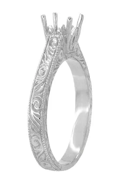 Art Deco 13 Carat Crown Scrolls Filigree Engagement Ring Setting in White Gold 14K or 18K Antique Jewelry Mall Rings Art Deco 13 Carat Crown Scrolls Filigree Engagement Ring Setting in White Gold 14K or 18K Antique Jewelry Mall Rings