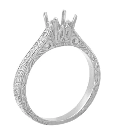 Art Deco 13 Carat Crown Scrolls Filigree Engagement Ring Setting in White Gold 14K or 18K Antique Jewelry Mall Rings Art Deco 13 Carat Crown Scrolls Filigree Engagement Ring Setting in White Gold 14K or 18K Antique Jewelry Mall Rings