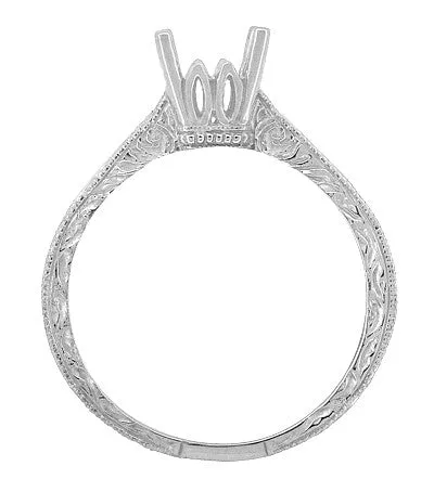 Art Deco 13 Carat Crown Scrolls Filigree Engagement Ring Setting in White Gold 14K or 18K Antique Jewelry Mall Rings Art Deco 13 Carat Crown Scrolls Filigree Engagement Ring Setting in White Gold 14K or 18K Antique Jewelry Mall Rings