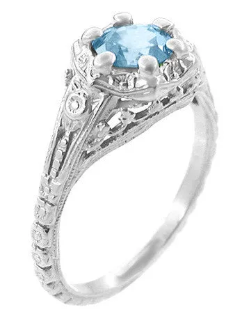 Art Deco Filigree Flowers Blue Topaz Promise Ring in Sterling Silver Antique Jewelry Mall Rings Art Deco Filigree Flowers Blue Topaz Promise Ring in Sterling Silver Antique Jewelry Mall Rings