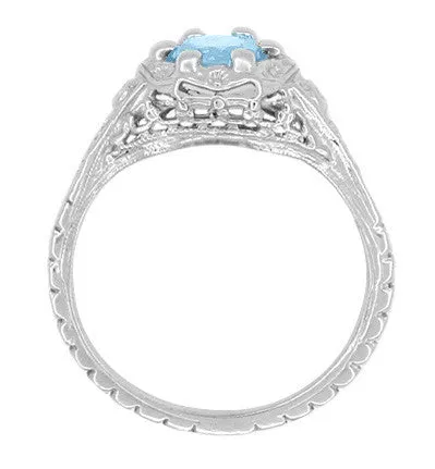 Art Deco Filigree Flowers Blue Topaz Promise Ring in Sterling Silver Antique Jewelry Mall Rings Art Deco Filigree Flowers Blue Topaz Promise Ring in Sterling Silver Antique Jewelry Mall Rings